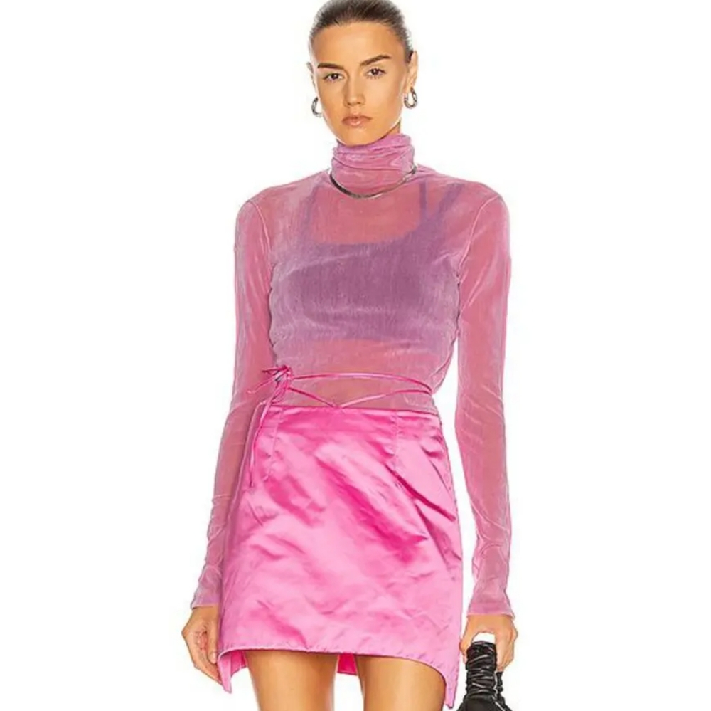 HELMUT LANG Velvet Tulle Top In Pink
